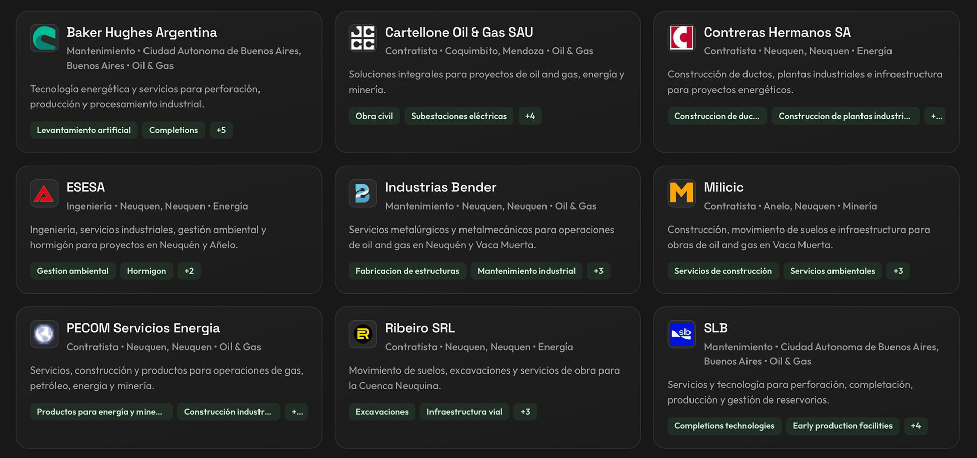 Vaca Muerta Industrial Directory company search preview